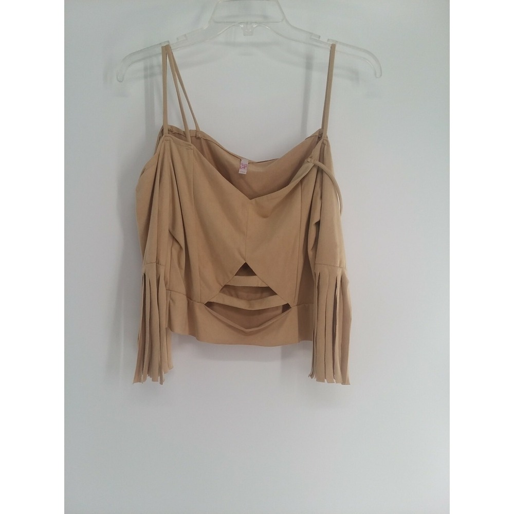 True Light Tan Fringed Top Size Medium Junior